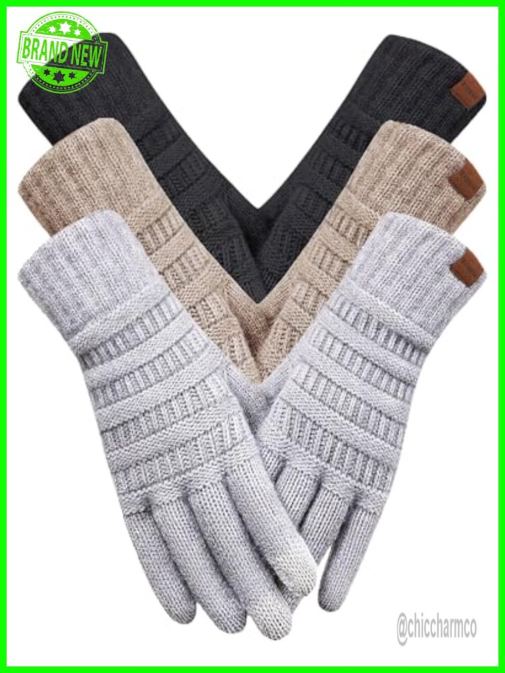 3 Pairs Touchscreen Winter Gloves Thermal Lined Knit Gloves For Women